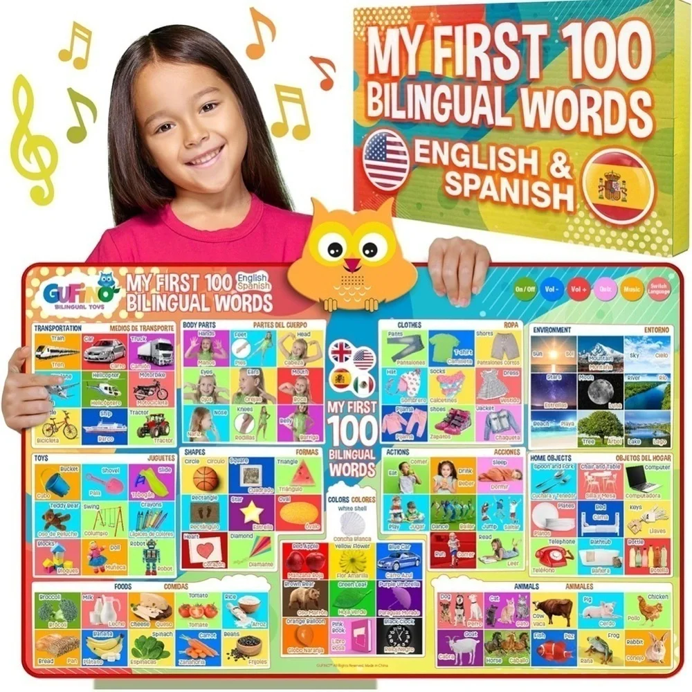 Brand New Bilingual Talking Alphabet 1st 100 Words Spanish English Learning Toys